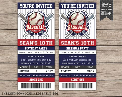 Baseball Ticket Invitation Template Baseball Invitations