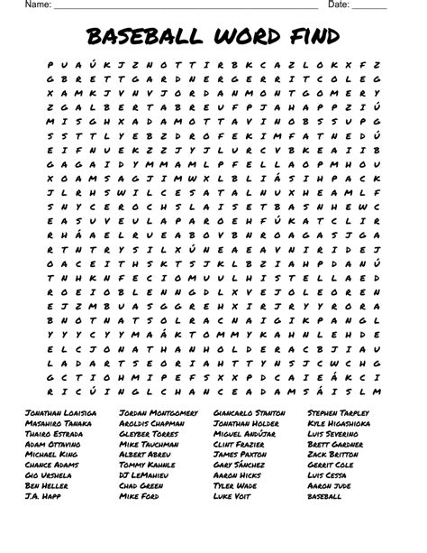 Baseball Word Search WordMint
