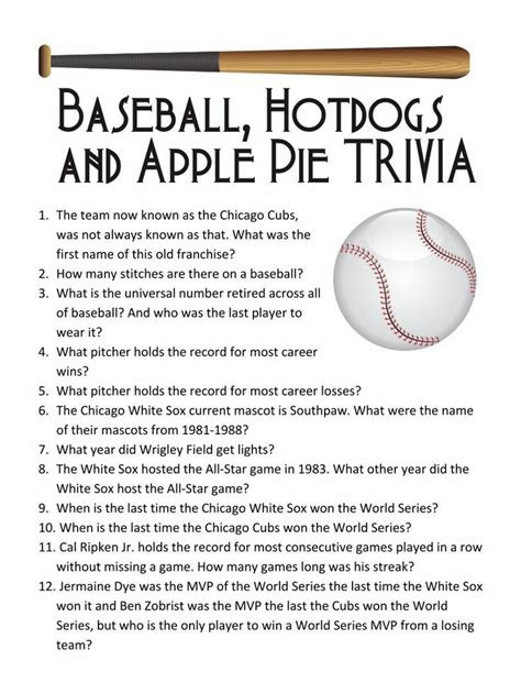 Baseball quizzez. Baseball Quiz Questions and Answers. 1. Which professional baseball player holds the record for the most home runs? A. Hank Aaron. B. Barry Bonds. C. … 