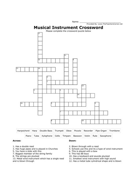 Baseball stadium instrument crossword. The Crossword Solver found 30 answers to "double reed instrument", 7 letters crossword clue. The Crossword Solver finds answers to classic crosswords and cryptic crossword puzzles. Enter the length or pattern for better results. Click the answer to find similar crossword clues . Enter a Crossword Clue. 