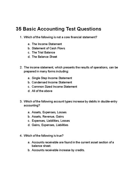 Basic Accounting Test Questions