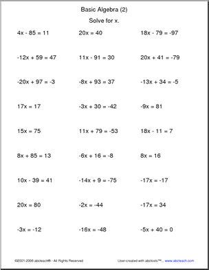 Basic Algebra 2 Worksheet Abcteach