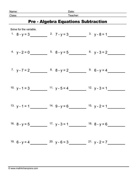 Basic Algebra Equations Worksheets Printable Pre Basic Algeb