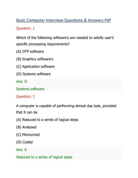 Basic And Interview Computer For Answers Questions