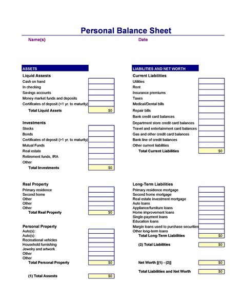 Basic Balance Sheet Template Addictionary