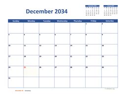 Basic Calendar for December 2034