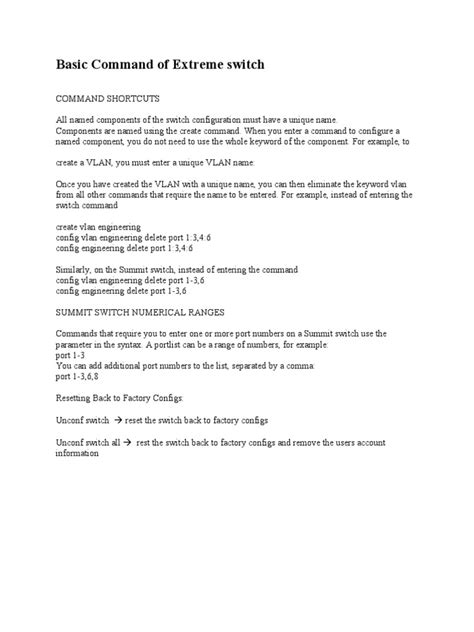 Basic Command of Extreme Switch PDF Network Switch Routing
