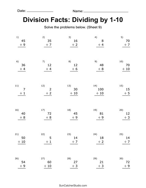 Basic Division Problems Free Printable