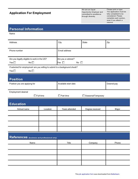 Basic Employment Application Printable Printable Application