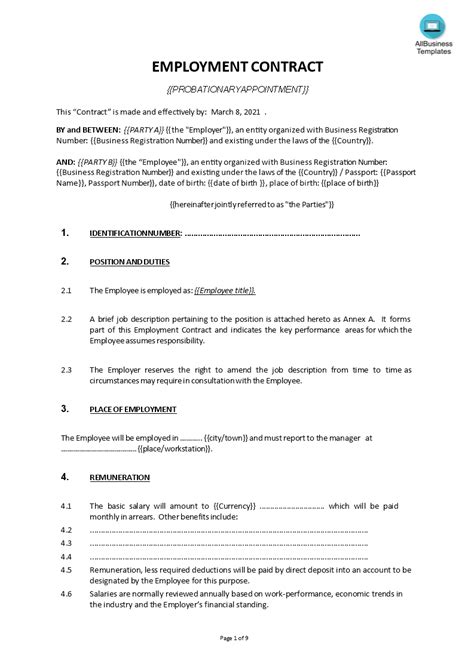 Basic Employment Contract Modele Professionnel