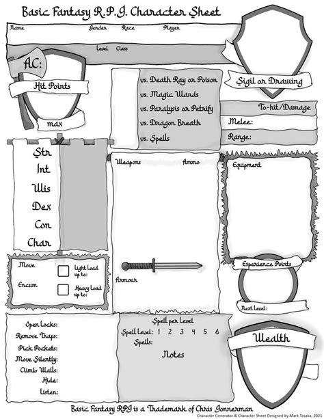 Basic Fantasy RPG MagicUser/Thief Character Sheet Rpg Character Sheet