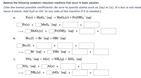 Basic Following Balance Oxidation Occur The Reactions Reduction In That Solution