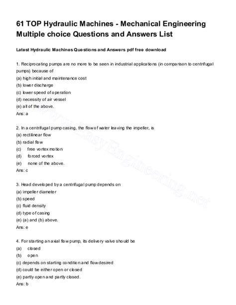 Basic Hydraulic Test Answers Questions