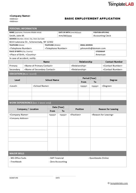 Basic Job Application Template