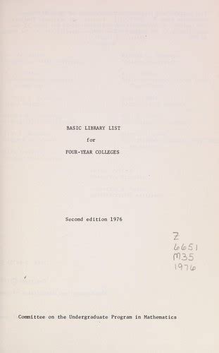 Basic Library List for Two-Year Colleges