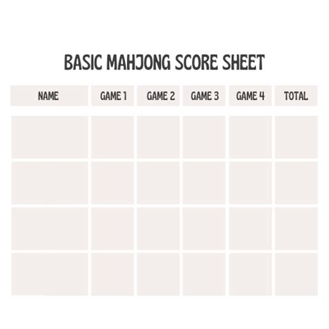 Basic Mahjong Score Sheet Simplify Your Mahjong Game with our Free