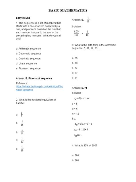 Basic Mathematics Questions And Answers