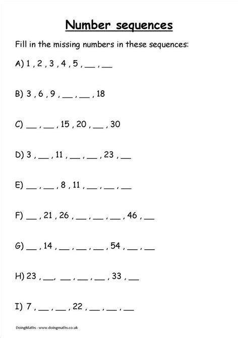 Basic Number Sequences Worksheet printable