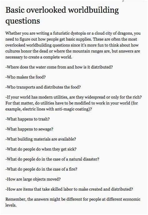 Basic Overlooked Worldbuilding Questions