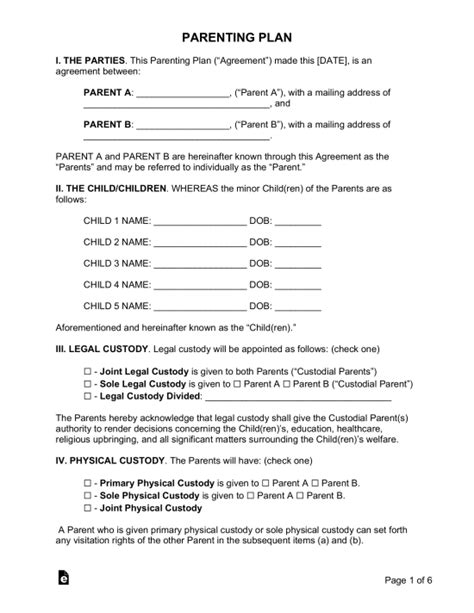 Basic Parenting Agreement Sample How to draft a Basic Parenting