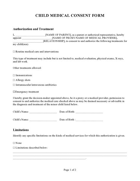 Basic Printable Medical Consent Form For Minor Printable Forms Free