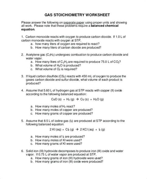 Basic Stoichiometry Worksheet 3 Basic Simple 1 Step Stoichiometry