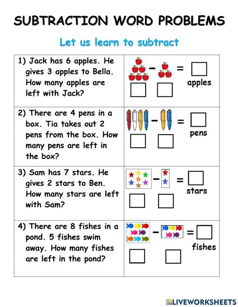 Basic Subtraction Worksheets Printable Subtraction word problems