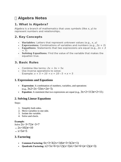 Basic algebra notes pdf.  ALGEBRA I NOTES Introduction Notes Alg000-00 Laws of Exponents The l...