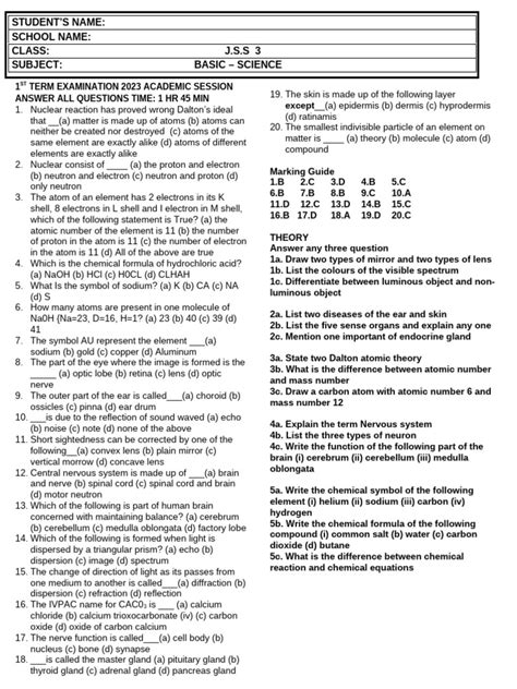 Basic science exam questions for jss3 first term. docx), PDF File (.  Edudelight. ...