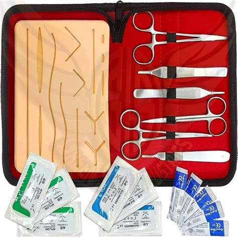 Basic suturing kit.  It includes all the essential tools, such as forceps, scissor...