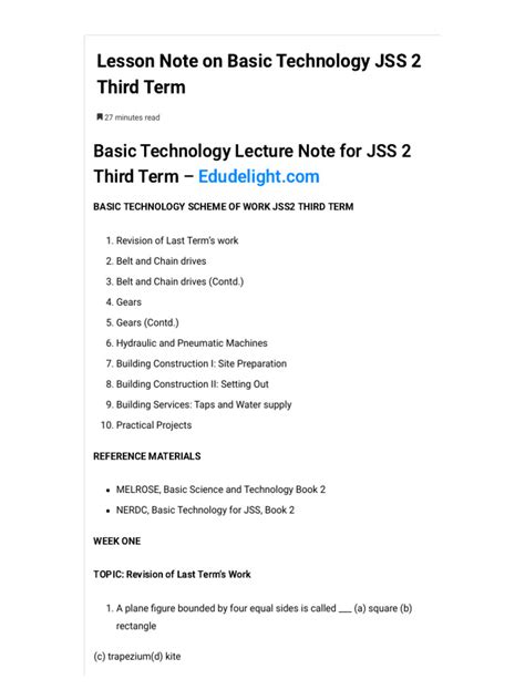 Basic technology for jss 2 third term.  Below are the 2022 complete basic technol...