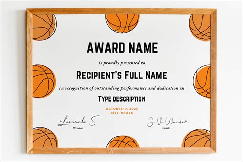 Basketball Award Certificates