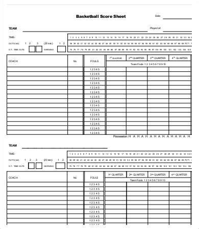 Basketball Score Sheet Template Excel HQ Template Documents