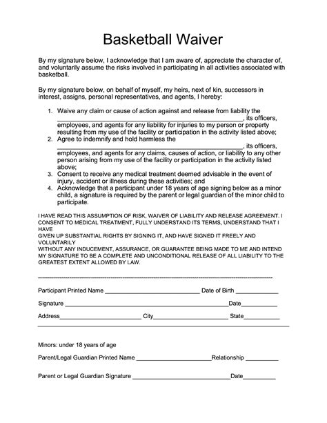 Basketball Waiver Form Forms Docs 2023