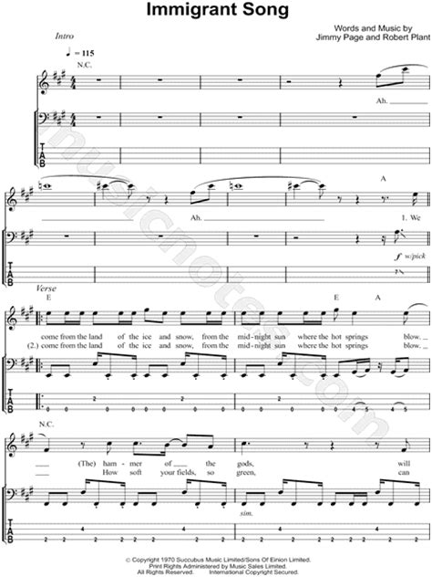 Bass part for immigrant song by led zeppelin.  One accurate version. 9 ...