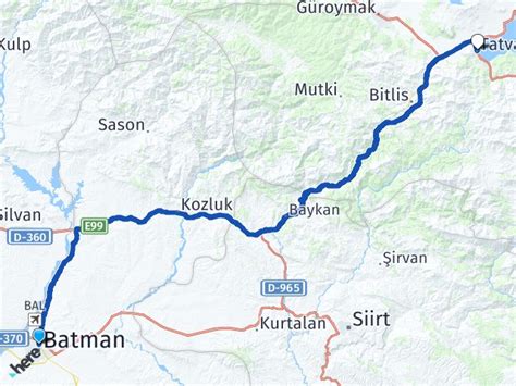 Batman Bitlis Arası Yol Tarifi Haritası, Mesafe Kaç Km. 