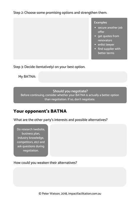Batna worksheet.  The document outlines a BATNA worksheet for negotiating a job offer.  Th...