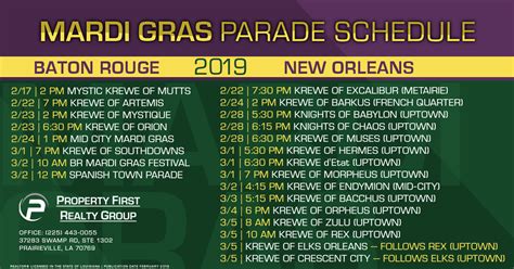 Baton rouge parade schedule. Celebrate St. Patrick's Day in Baton Rouge, LA and watch the annual "Wearin' of the Green" parade. Find parade and festival schedules and locations. 