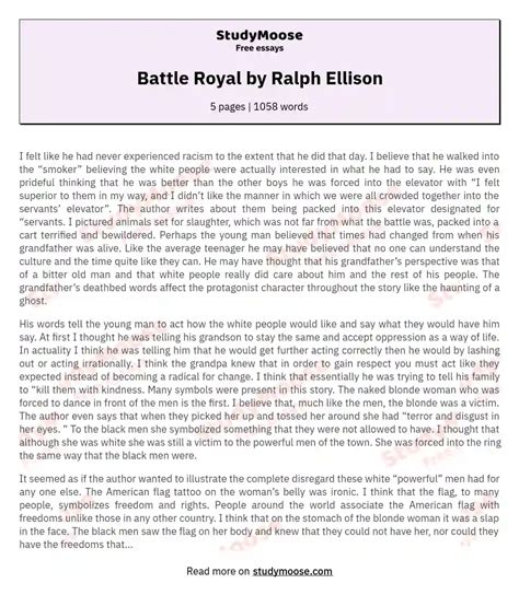 Battle Royal by Ralph Ellison Free Essay Example