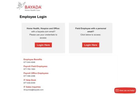 Bayada field employee login. 24/7 (888) 876-0111. "We provide home health care to our clients with the highest professional, ethical, and safety standards ." ~ The BAYADA Way. BAYADA monitors the Coronavirus (COVID-19) outbreak daily and prioritizes the health and safety of our employees and clients. Our comprehensive Infection Prevention Program provides the … 