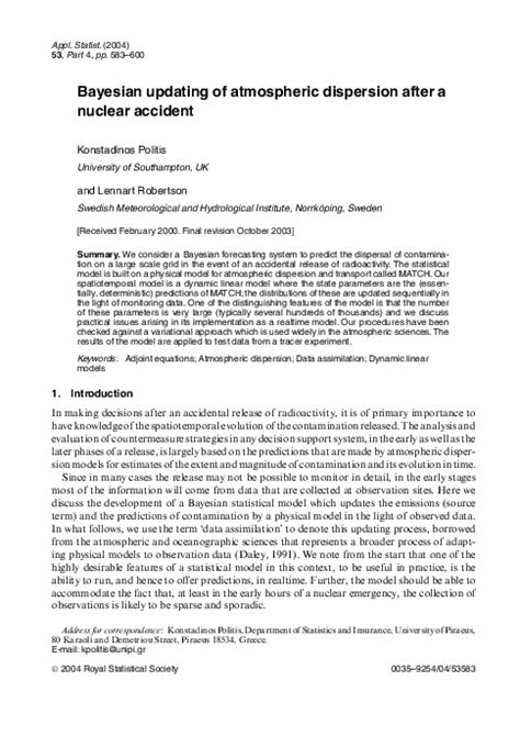 Bayesian Updating of Atmospheric Dispersion After a Nuclear …