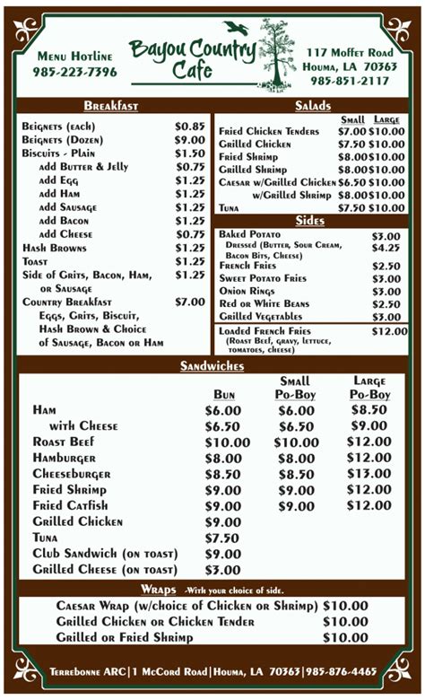 Bayou country cafe menu. The Bayou Cafe, 1255 N Major Dr, Beaumont, TX 77706: See 70 customer reviews, rated 3.5 stars. Browse 30 photos and find all the information. 