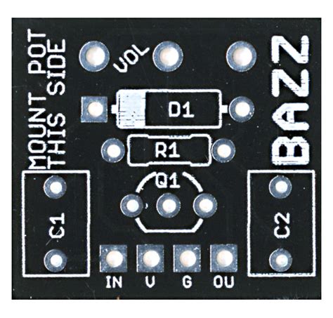 Bazz fuzz pcb.  The PCB is designed to have the volume pot mounted dir...