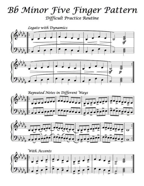 Bb Minor Five Finger Pattern Difficult Practice Routine Piano Sheet