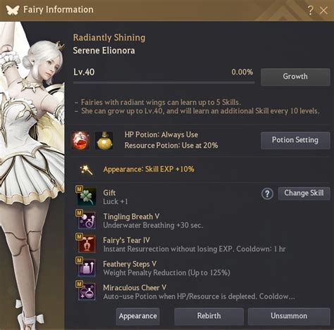 I mean, get a tier 3, and rebirth with normal sweet honey wine and you get tier 4. You need ~250. Nahh i got an actual t4 :P Edit: from the petals, but it got an underwater breath skill ; ( Double edit: and i dont wana reset her bcs she has weight skill. No, fairy queen just reset it back to lvl1 and tier doesn’t change.. 