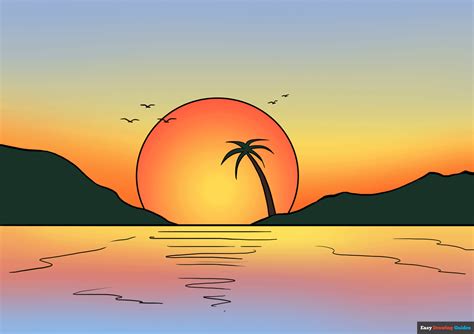 Beach Sunset Drawing Color Penci