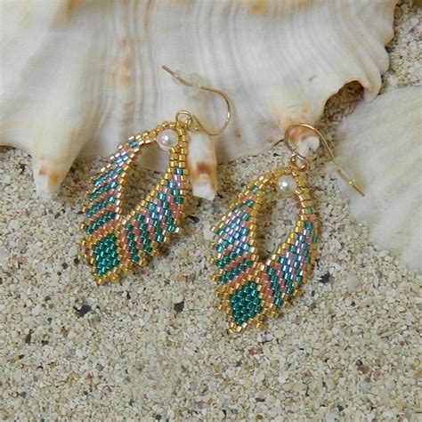 Beaded Leaf Earrings - Etsy