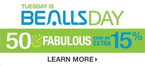 Dec 7, 2010 · Do you know that every Tuesday is Senior Discount Day at Bealls? That means you save an extra 15% off in-store every Tuesday if you’re 50 & Fabulous! What will you get?.