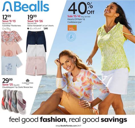 Bealls weekly sales flyer. September 21, 2022. Browse the newest Bealls weekly ad, valid from Sep 21 – Sep 27, 2022. Save with Bealls’ online exclusive promotions and have more discounts on your online purchases. Pick up everything for the coming week, and shop with great deals on Dept 222® Luxey tees, denim pants for ladies, tanks for ladies, Reel Legends® dresses ... 