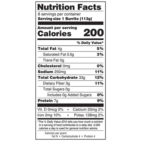 Bean Burrito Calories, Carbs & Nutrition Facts